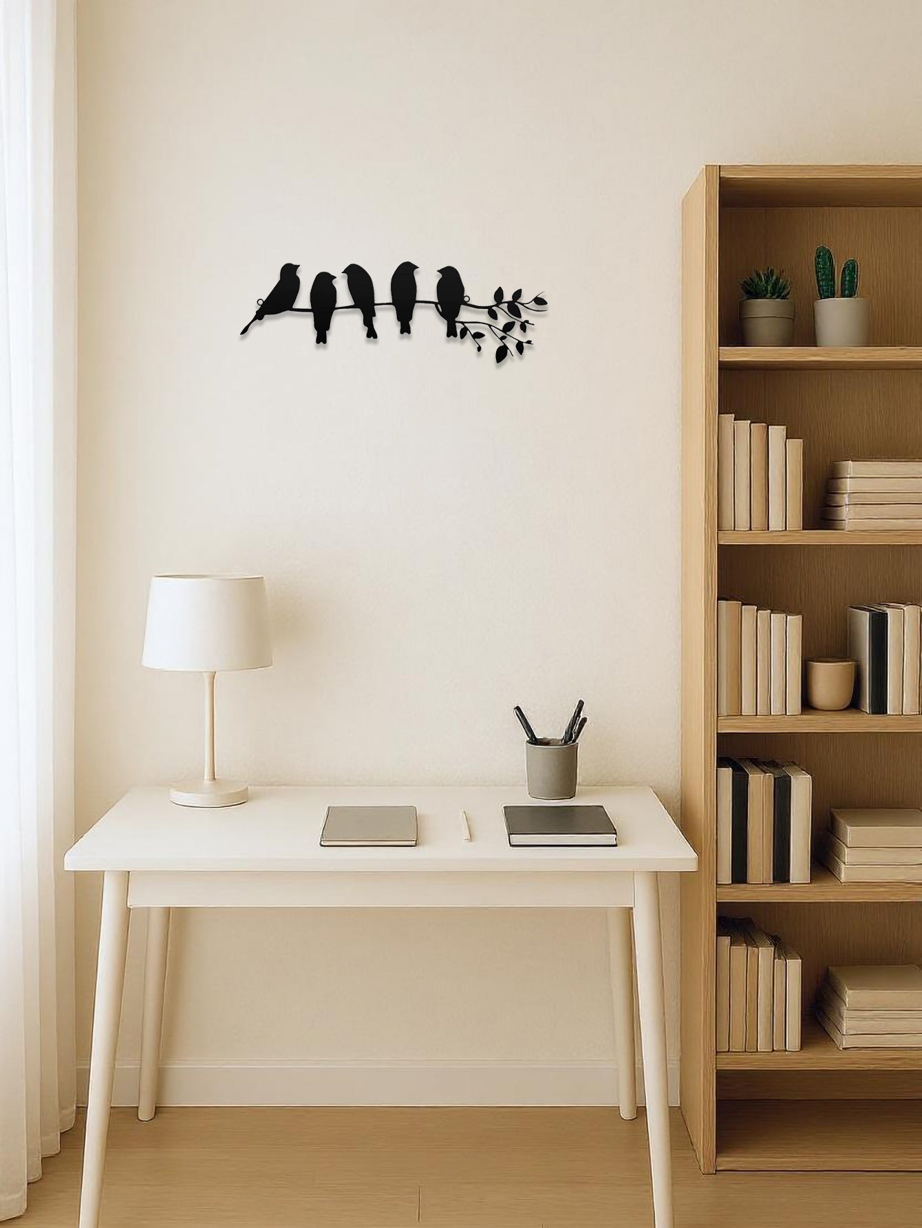 Minimalist Metal Birds on Branch Wall Art – Modern Nature Wall Sculpture
