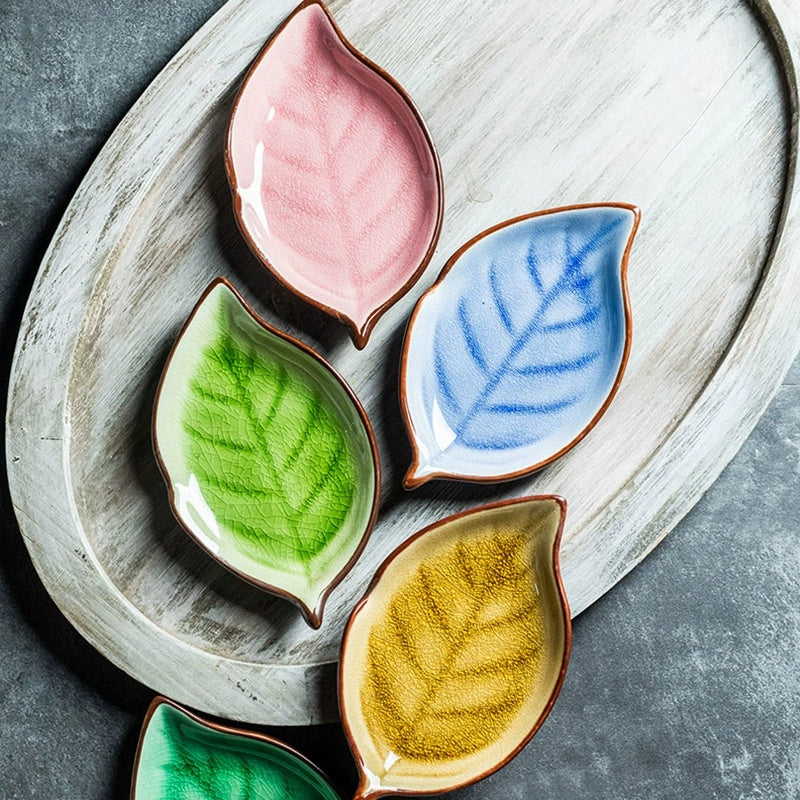 Botanical Ice-Crack Porcelain Leaf Serving Plate
