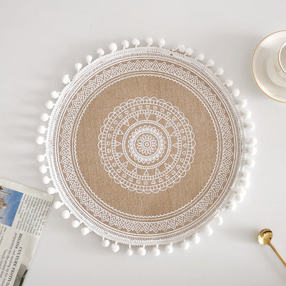 Boho Round Jute Fringe Placemats – Natural Woven Table Decor