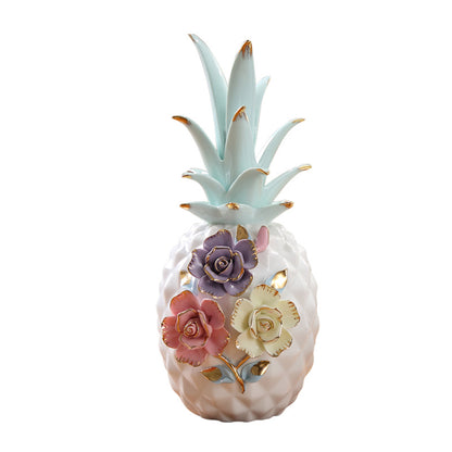 Ceramic Pineapple Decorative Accent – Tropical Tabletop Home Ornament