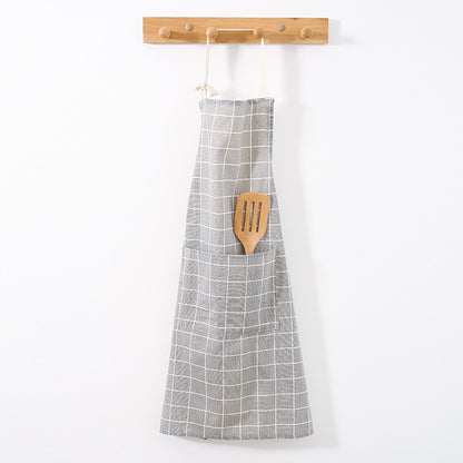 Linen-Cotton Kitchen Apron with Front Pocket