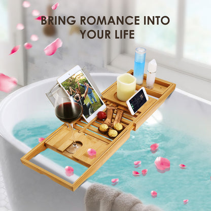Spa Retreat Adjustable Bamboo Bathtub Caddy Tray