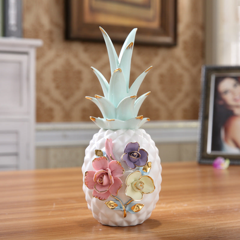 Ceramic Pineapple Decorative Accent – Tropical Tabletop Home Ornament