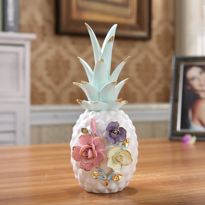 Ceramic Pineapple Decorative Accent – Tropical Tabletop Home Ornament