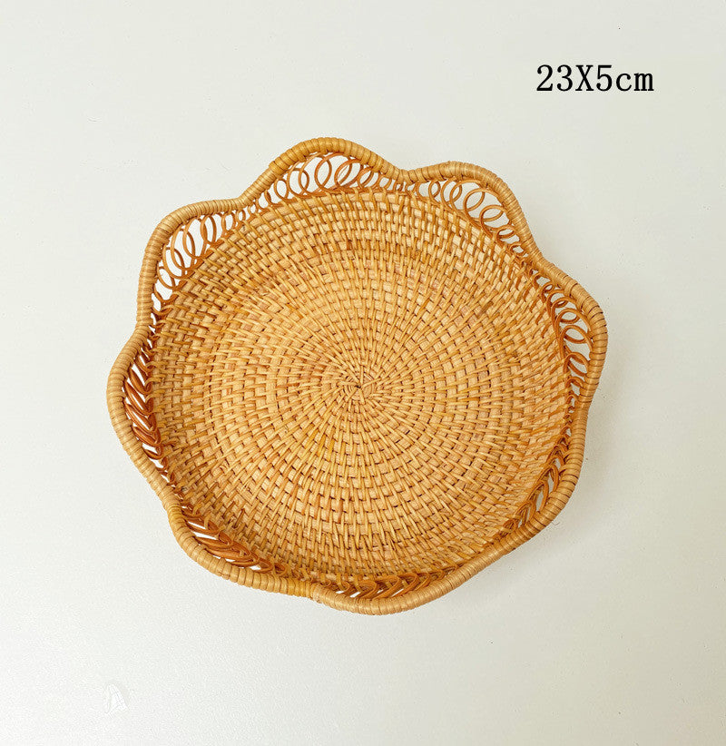 Handwoven Rattan Wavy Edge Fruit & Snack Serving Tray