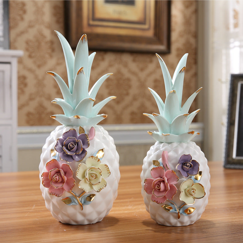 Ceramic Pineapple Decorative Accent – Tropical Tabletop Home Ornament
