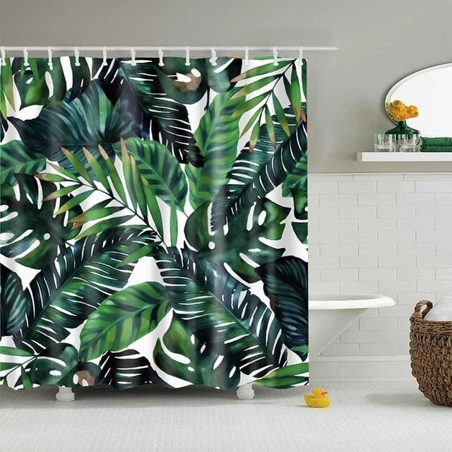 Island Oasis Tropical Botanical Shower Curtain – Lush Monstera Bathroom Curtain