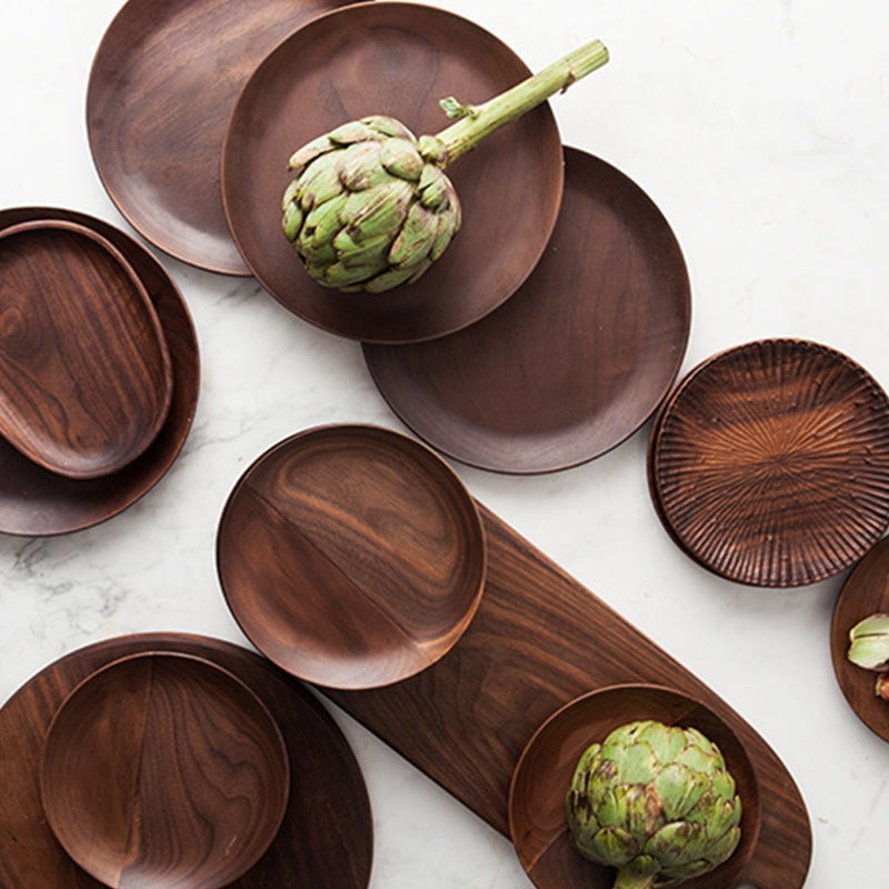 Black Walnut Round Serving Tray – Elegant Breakfast & Coffee Table Tray