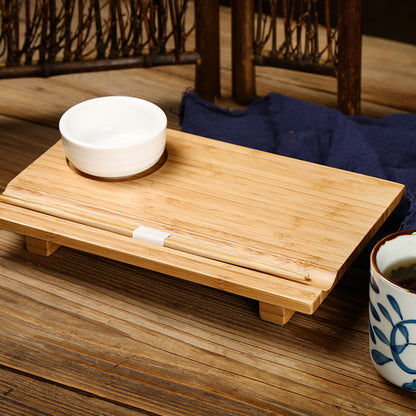Natural Bamboo Sushi Serving Board with Ceramic Soy Sauce Dish