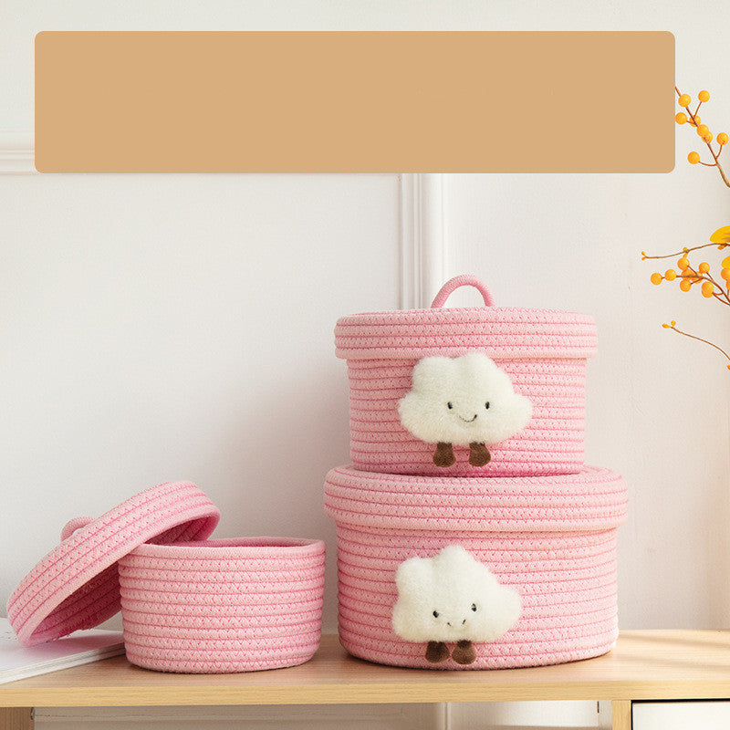 Cotton Rope Desktop Storage Basket with Lid – Woven Organizer with Dust-Proof Cover
