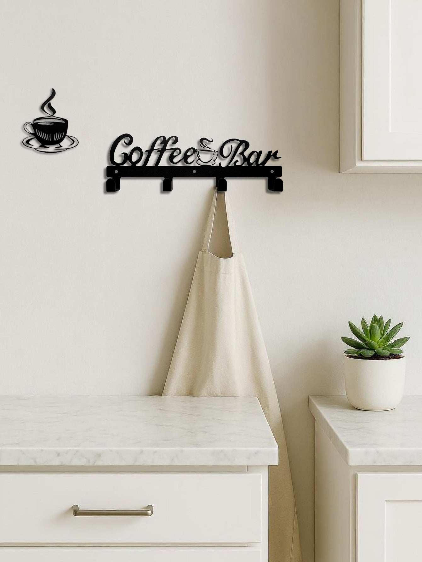 Wall Mounted Coffee Mug Rack with Hooks – Metal Coffee Cup Holder Organizer (5 Hooks)