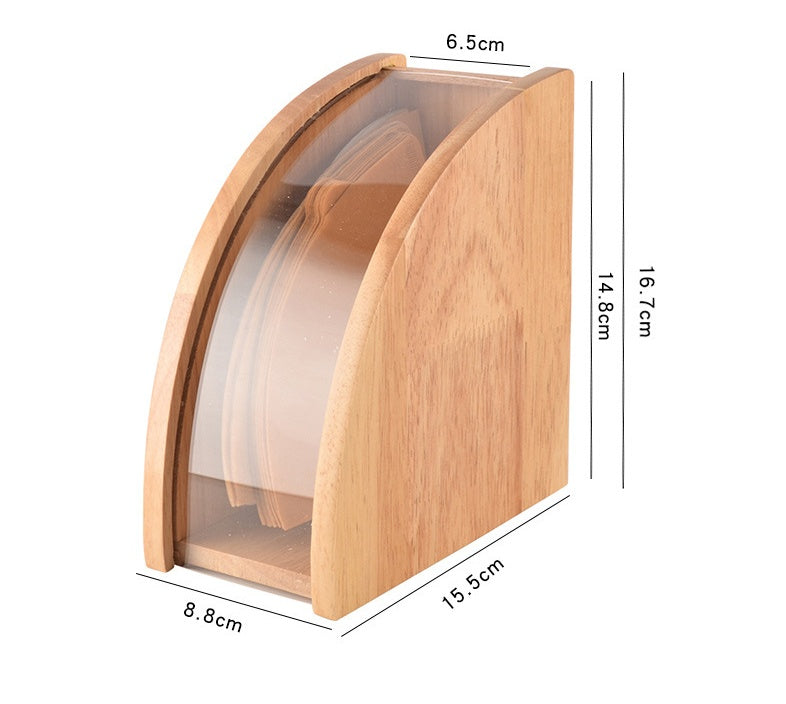 Minimalist Solid Wood Coffee Filter & Tissue Holder – Modern Wooden Organizer with Acrylic Accent