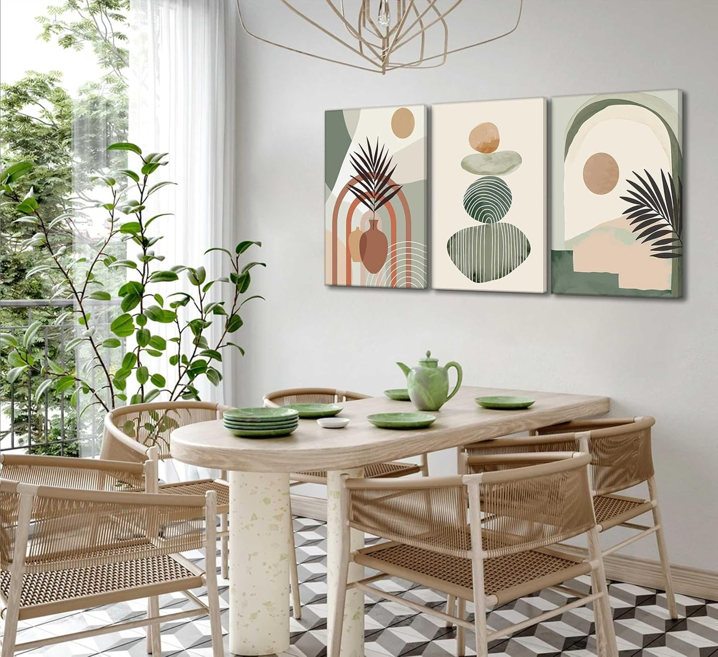 Serene Botanical Balance 3-Piece Framed Boho Canvas Wall Art Set (12” x 16”)