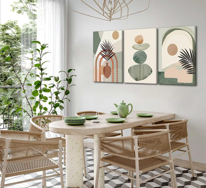 Serene Botanical Balance 3-Piece Framed Boho Canvas Wall Art Set (12” x 16”)