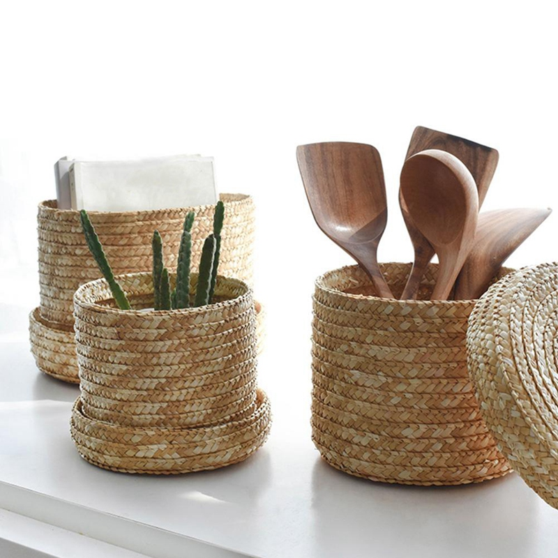 Wheat Straw Handwoven Storage Basket – Natural Eco-Friendly Shelf Organizer