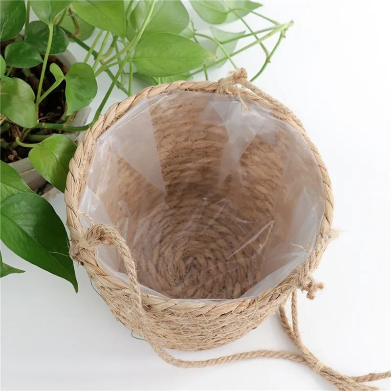 Macrame Hanging Planter, Jute Rope Woven Plant Basket for Indoor & Outdoor Use