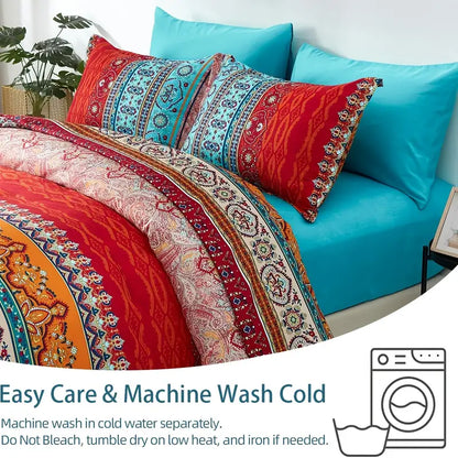 Artisan Crimson Bohemian Duvet Cover Set (Breathable Soft Bedding Set)