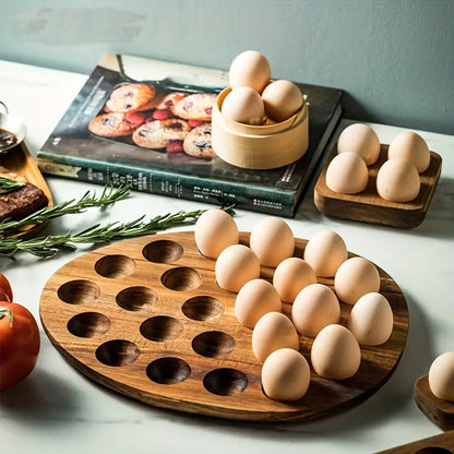 Acacia Wood Egg Holder Tray – Minimalist Kitchen Storage Organizer