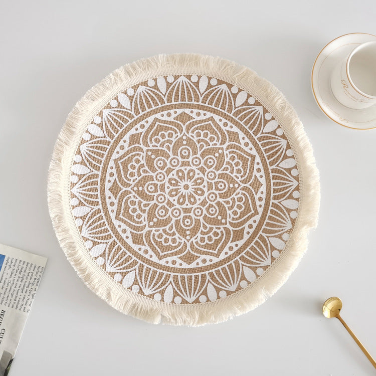 Boho Round Jute Fringe Placemats – Natural Woven Table Decor