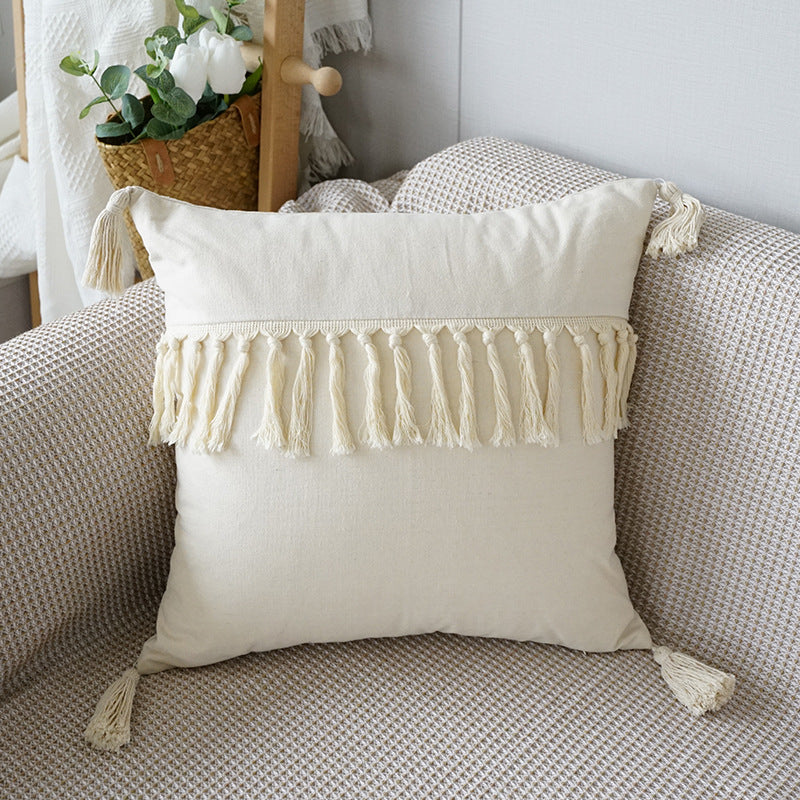 Artisan Tufted Boho Canvas Pillow Cover with Tassels