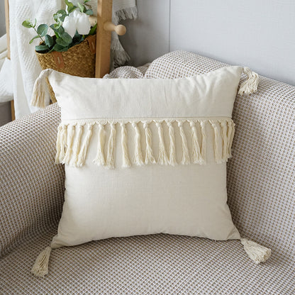 Artisan Tufted Boho Canvas Pillow Cover with Tassels