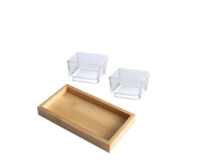Bamboo Divided Serving Tray with Glass Bowls – Modular Snack & Appetizer Organizer