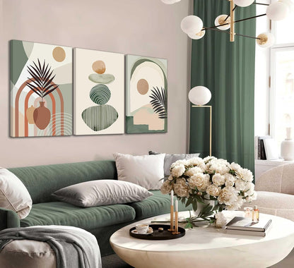Serene Botanical Balance 3-Piece Framed Boho Canvas Wall Art Set (12” x 16”)