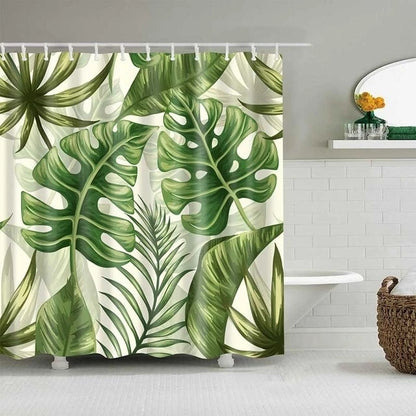 Island Oasis Tropical Botanical Shower Curtain – Lush Monstera Bathroom Curtain