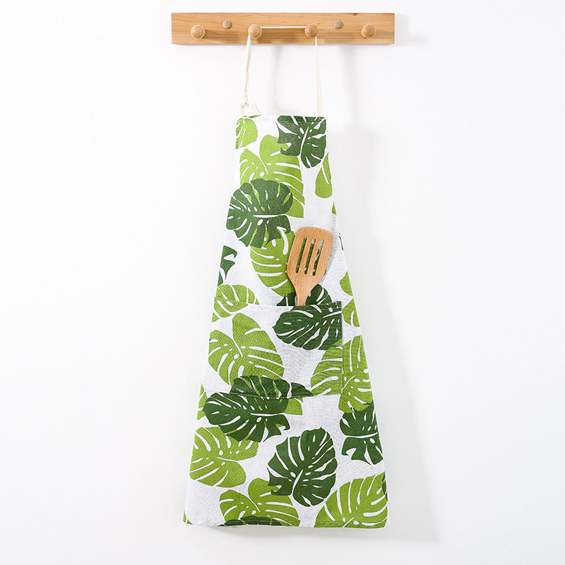 Linen-Cotton Kitchen Apron with Front Pocket