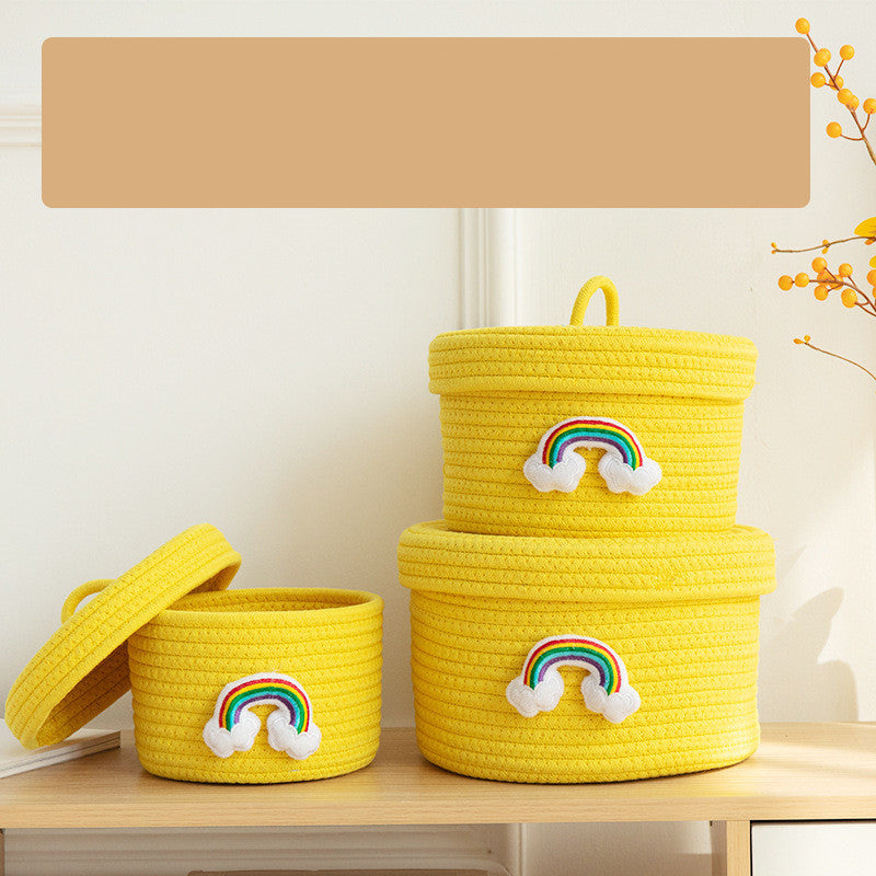 Cotton Rope Desktop Storage Basket with Lid – Woven Organizer with Dust-Proof Cover