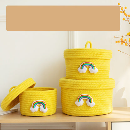 Cotton Rope Desktop Storage Basket with Lid – Woven Organizer with Dust-Proof Cover
