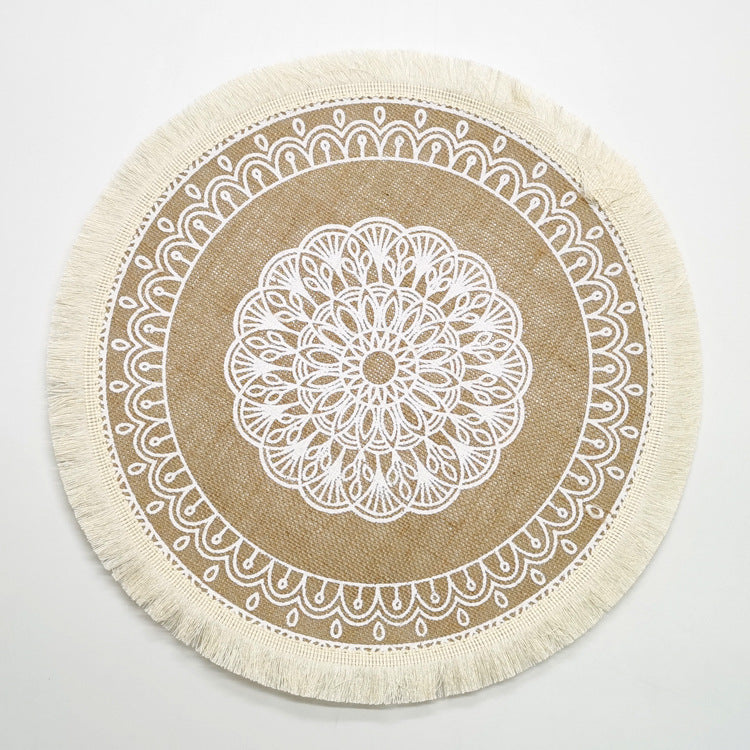 Boho Round Jute Fringe Placemats – Natural Woven Table Decor