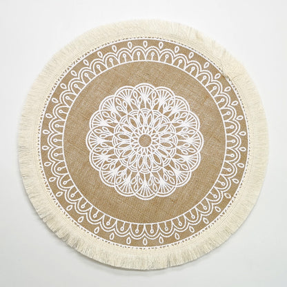 Boho Round Jute Fringe Placemats – Natural Woven Table Decor