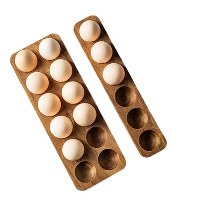 Acacia Wood Egg Holder Tray – Minimalist Kitchen Storage Organizer