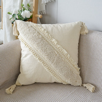 Artisan Tufted Boho Canvas Pillow Cover with Tassels