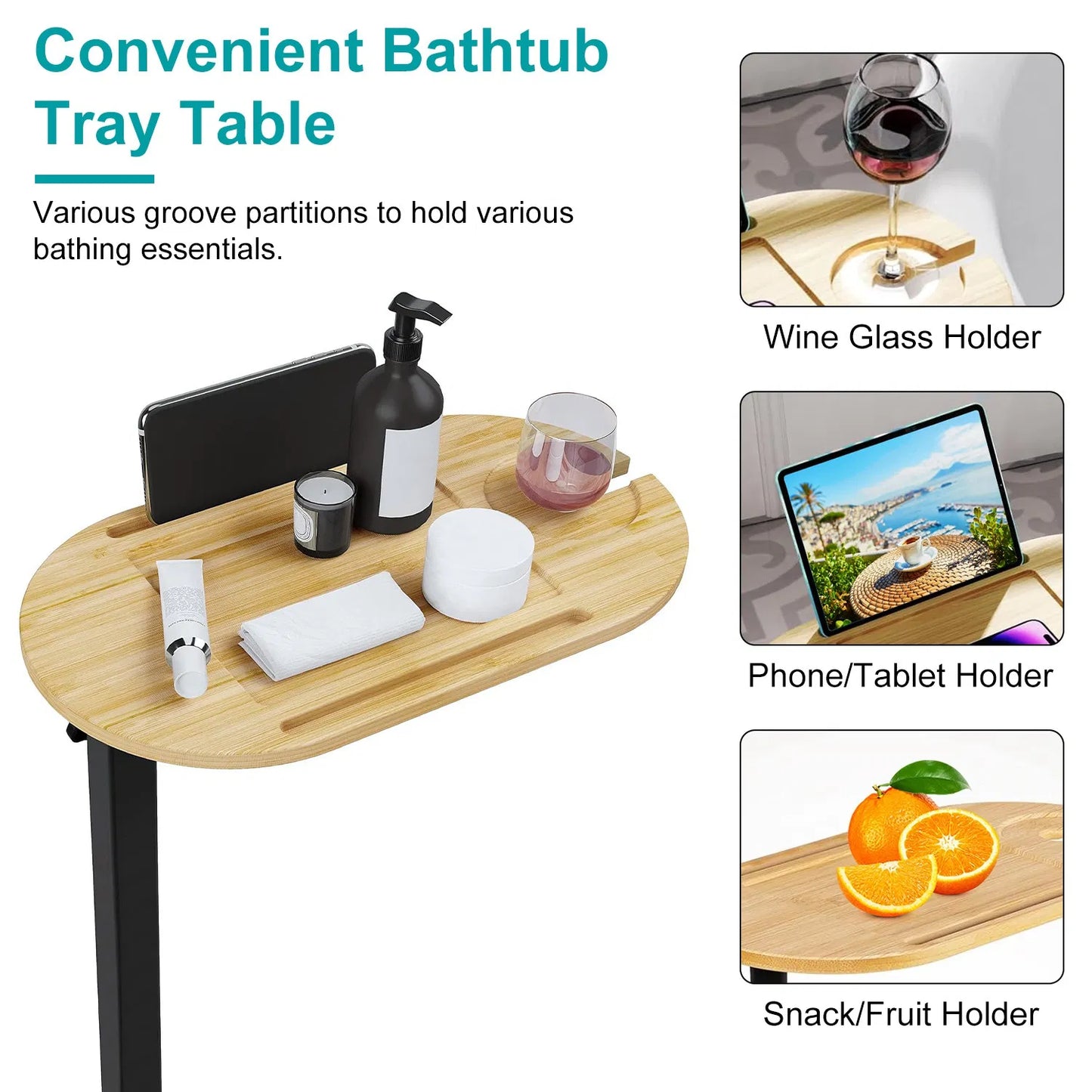 Adjustable Bamboo Bathtub Tray Table & Spa Side Organizer