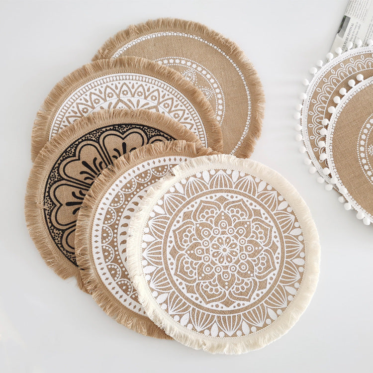 Boho Round Jute Fringe Placemats – Natural Woven Table Decor