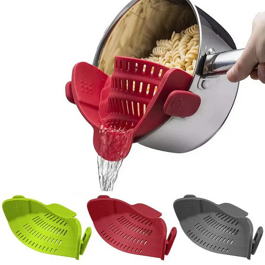 Silicone Clip-On Pot Strainer: Secure Grip, Easy One-Handed Draining for Pasta, Vegetables & More