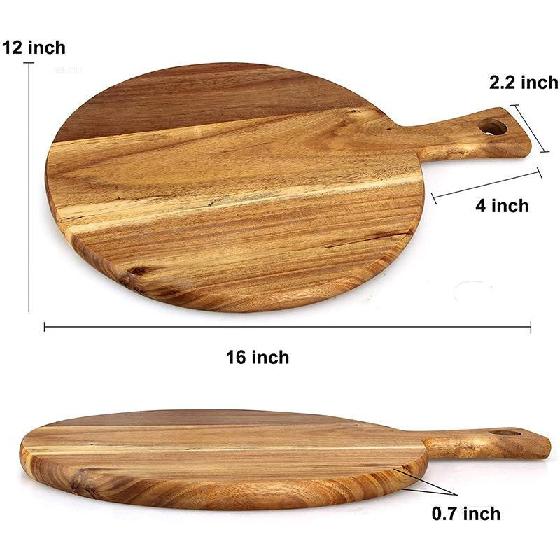 Acacia Wood Pizza Board with Handle – Round Serving & Charcuterie Board