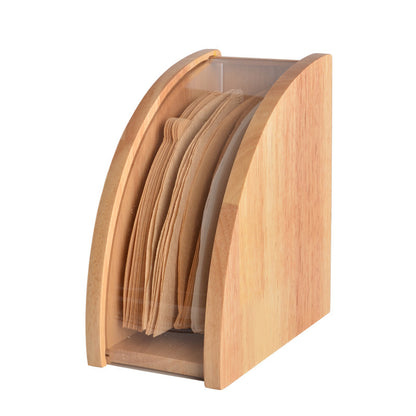 Minimalist Solid Wood Coffee Filter & Tissue Holder – Modern Wooden Organizer with Acrylic Accent