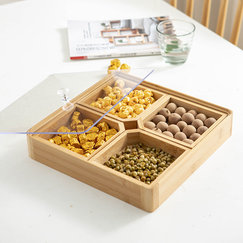 Bamboo Divided Serving Tray – Natural Compartment Snack & Appetizer Organizer