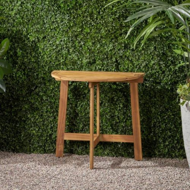 Folding Acacia Wood Half-Round Bistro Table – Space-Saving Balcony Patio Table