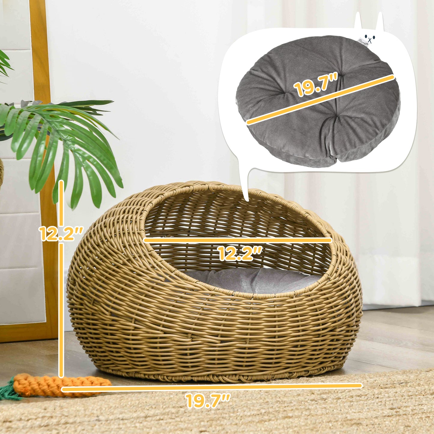 Boho Wicker Cat Cave Bed for Small Dogs & Cats
