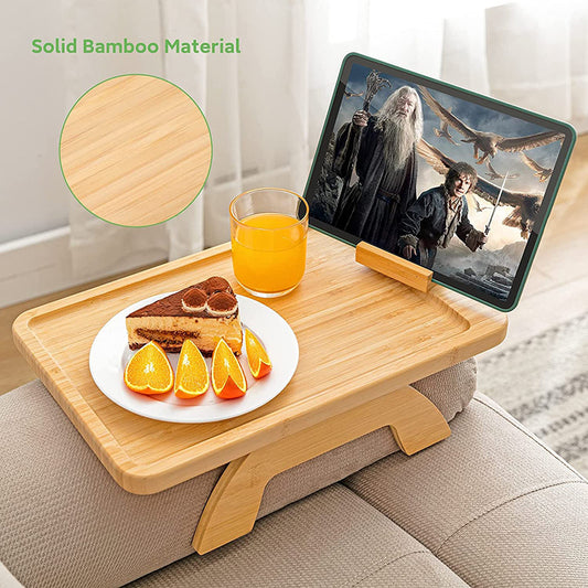 Eco Bamboo Sofa Arm Tray Table with Phone Holder
