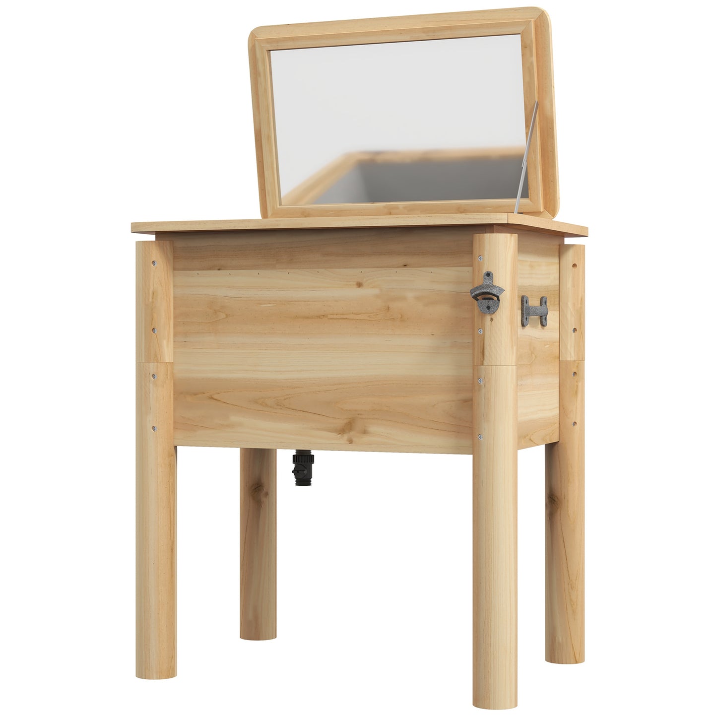 Outdoor Wooden Beverage Cooler Table with Bottle Opener – 54QT Patio Drink Cooler