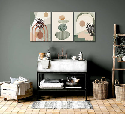 Serene Botanical Balance 3-Piece Framed Boho Canvas Wall Art Set (12” x 16”)