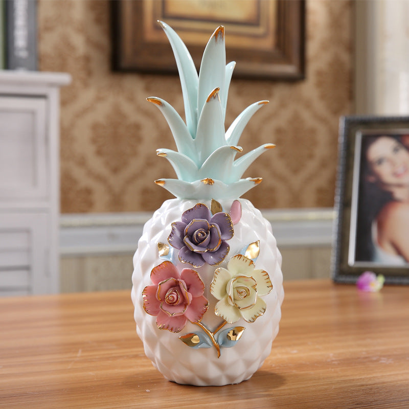 Ceramic Pineapple Decorative Accent – Tropical Tabletop Home Ornament
