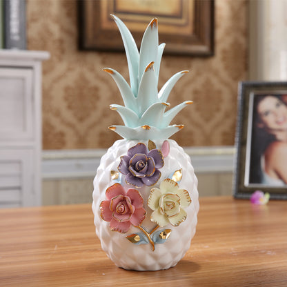 Ceramic Pineapple Decorative Accent – Tropical Tabletop Home Ornament