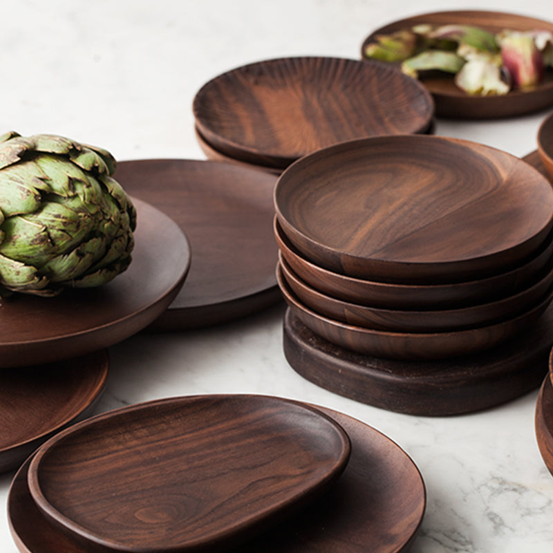 Black Walnut Round Serving Tray – Elegant Breakfast & Coffee Table Tray