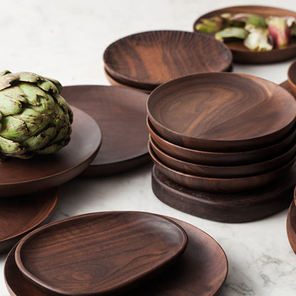 Black Walnut Round Serving Tray – Elegant Breakfast & Coffee Table Tray